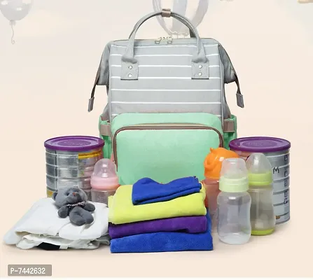 Designer Green Stripe Baby Diaper Bag Blue Maternity Backpack-thumb4