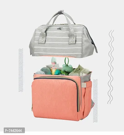 Designer Pink Stripe Baby Diaper Bag Blue Maternity Backpack-thumb3