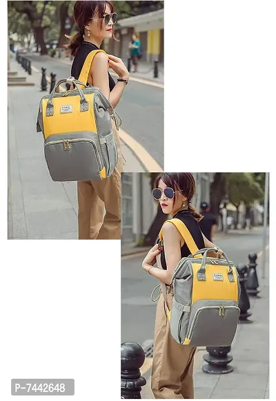 Designer Yellow / Grey Baby Diaper Bag Maternity Backpack-thumb5