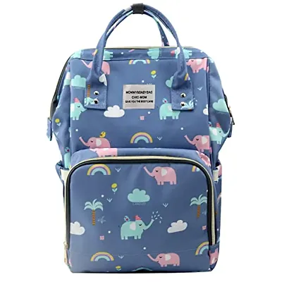 House of Quirk Baby Diaper Bag Maternity Backpack (Blue Elephant Printed)