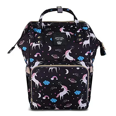 House of Quirk Baby Diaper Bag Maternity Backpack (Black Unicorn)
