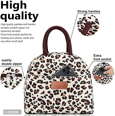 House of Quirk Insulated Reusable Lunch Bag Tote Bag for Women Printed Lunch Bag for School Picnic Office Outdoor Gym (Leopard)-thumb3