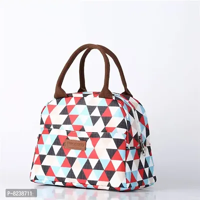 House of Quirk Insulated Reusable Lunch Bag Tote Bag for Women Printed Lunch Bag for School Picnic Office Outdoor Gym (White/Red Triangle)-thumb0