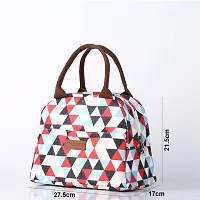 House of Quirk Insulated Reusable Lunch Bag Tote Bag for Women Printed Lunch Bag for School Picnic Office Outdoor Gym (White/Red Triangle)-thumb1