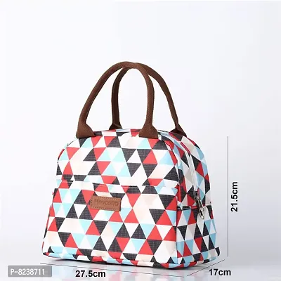 House of Quirk Insulated Reusable Lunch Bag Tote Bag for Women Printed Lunch Bag for School Picnic Office Outdoor Gym (White/Red Triangle)-thumb2