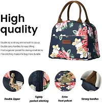 House of Quirk Insulated Reusable Nylon Lunch Bag Tote Bag for Women, Printed Lunch Bag for School, Picnic, Office, Outdoor, Gym (Navy Rose Flower)-thumb1