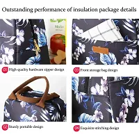 House of Quirk Insulated Reusable Lunch Bag Tote Bag for Women Printed Lunch Bag for School Picnic Office Outdoor Gym (Blue Flower Leaves)-thumb2