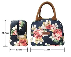 House of Quirk Insulated Reusable Nylon Lunch Bag Tote Bag for Women, Printed Lunch Bag for School, Picnic, Office, Outdoor, Gym (Navy Rose Flower)-thumb2