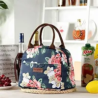 House of Quirk Insulated Reusable Nylon Lunch Bag Tote Bag for Women, Printed Lunch Bag for School, Picnic, Office, Outdoor, Gym (Navy Rose Flower)-thumb3