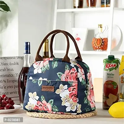 House of Quirk Insulated Reusable Nylon Lunch Bag Tote Bag for Women, Printed Lunch Bag for School, Picnic, Office, Outdoor, Gym (Navy Rose Flower)-thumb4