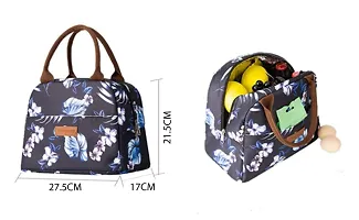 House of Quirk Insulated Reusable Lunch Bag Tote Bag for Women Printed Lunch Bag for School Picnic Office Outdoor Gym (Blue Flower Leaves)-thumb1