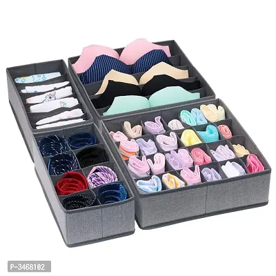 House of Quirk Set of 4 Foldable Storage Box Drawer Divider Organizer Closet Storage for Socks Bra Tie Scarfs (Linen Dark Grey)