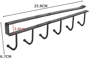 Stainless Steel 6 Hooks Under Shelf Cup Holder Mutifunctional Kitchen Utensil Rack for Hanging (Black)-thumb1