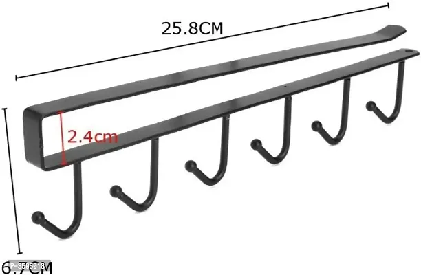 Stainless Steel 6 Hooks Under Shelf Cup Holder Mutifunctional Kitchen Utensil Rack for Hanging (Black)-thumb2