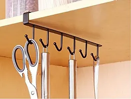 Stainless Steel 6 Hooks Under Shelf Cup Holder Mutifunctional Kitchen Utensil Rack for Hanging (Black)-thumb3