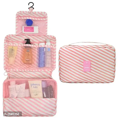 Hanging Travel Toiletry Bag Cosmetic Makeup Bag Organizer for Women and Girls - Pink Stripes-thumb0