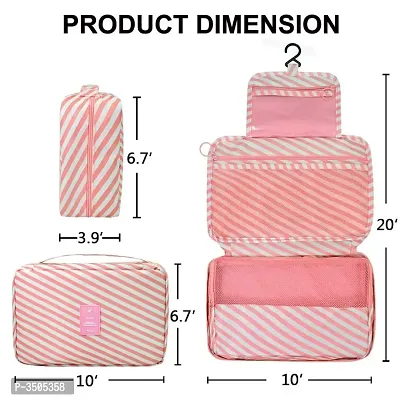 Hanging Travel Toiletry Bag Cosmetic Makeup Bag Organizer for Women and Girls - Pink Stripes-thumb4