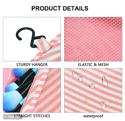 Hanging Travel Toiletry Bag Cosmetic Makeup Bag Organizer for Women and Girls - Pink Stripes-thumb2