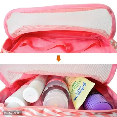 Hanging Travel Toiletry Bag Cosmetic Makeup Bag Organizer for Women and Girls - Pink Stripes-thumb3