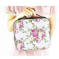 Makeup Cosmetic Storage Case With Adjustable Compartment Portable Travel Bag - White Flower Printed-thumb1