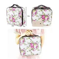 Makeup Cosmetic Storage Case With Adjustable Compartment Portable Travel Bag - White Flower Printed-thumb2