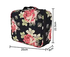 Makeup Cosmetic Storage Case With Adjustable Compartment Portable Travel Bag - Black Flower-thumb4