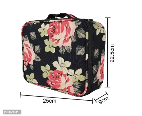 Makeup Cosmetic Storage Case With Adjustable Compartment Portable Travel Bag - Black Flower-thumb5