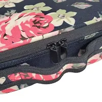 Makeup Cosmetic Storage Case With Adjustable Compartment Portable Travel Bag - Black Flower-thumb3