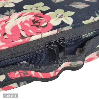 Makeup Cosmetic Storage Case With Adjustable Compartment Portable Travel Bag - Black Flower-thumb4