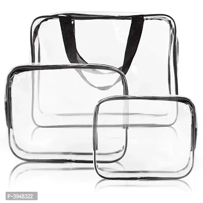3 Pack Clear PVC Cosmetic Bags Travel Toiletry Bag Set Waterproof Zipper Packing Cubes Organizer-thumb0