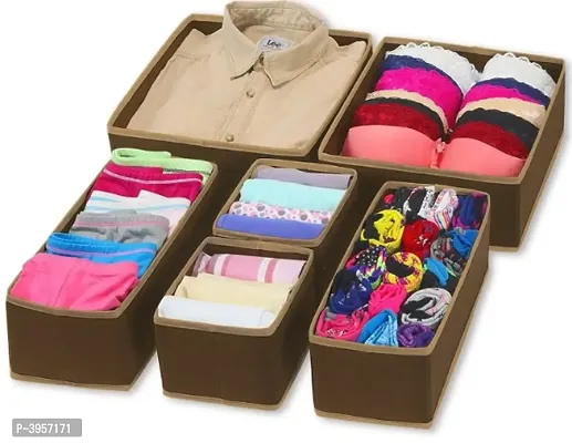 Foldable Cloth Storage Box ,Set Of 6, Brown-thumb0