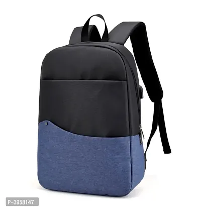 Polyester Dual Tone External Charging Via USB Laptop 15.6 Travel Waterproof Backpack (Blue)-thumb0