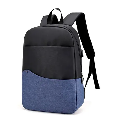 Polyester Dual Tone External Charging Via USB Laptop 15.6 Travel Waterproof Backpack (Blue)