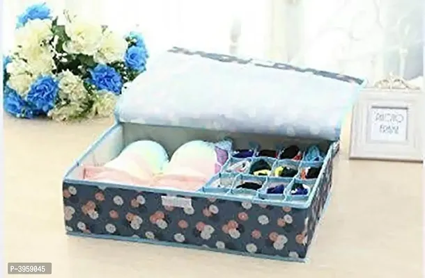 Innerwear Organizer 15+1 Compartment Non-Smell Non Woven Foldable Fabric Storage Box for Closet - Light Blue Flower-thumb0