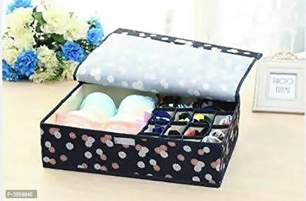 Innerwear Organizer 15+1 Compartment Non-Smell Non Woven Foldable Fabric Storage Box for Closet - Dark Blue Flower