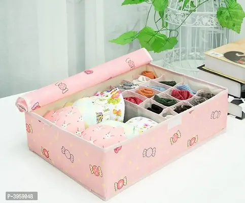 Innerwear Organizer 15+1 Compartment Non-Smell Non Woven Foldable Fabric Storage Box for Closet - Pink Candy-thumb0