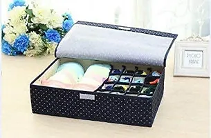 Innerwear Organizer 15+1 Compartment Non-Smell Non Woven Foldable Fabric Storage Box for Closet - Dark Blue Polka-thumb1