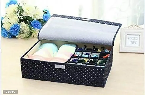 Innerwear Organizer 15+1 Compartment Non-Smell Non Woven Foldable Fabric Storage Box for Closet - Dark Blue Polka-thumb2