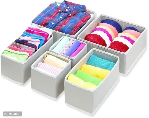Non-Woven Foldable Cloth Storage Box (Grey) - Set of 6-thumb0