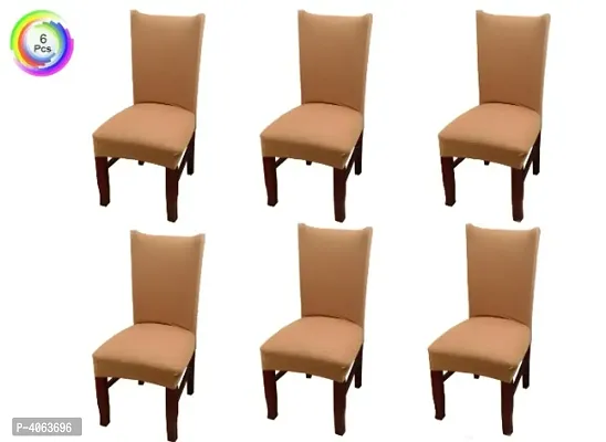 Elastic Chair Cover Stretch Removable Washable Short Dining Chair Cover Protector Seat Slipcover Set of 6 - Beige-thumb0