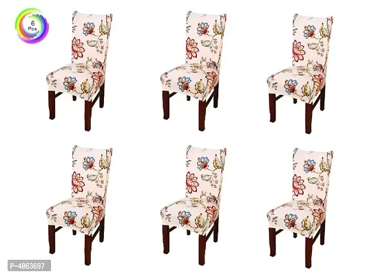 Elastic Chair Cover Stretch Removable Washable Short Dining Chair Cover Protector Seat Slipcover Set of  6 - Beige/Blue Flower Red