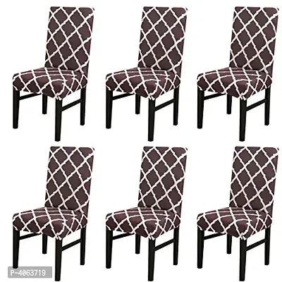Elastic Chair Cover Stretch Removable Washable Short Dining Chair Cover Protector Seat Slipcover Set of  6 - Brown Diamond-thumb0