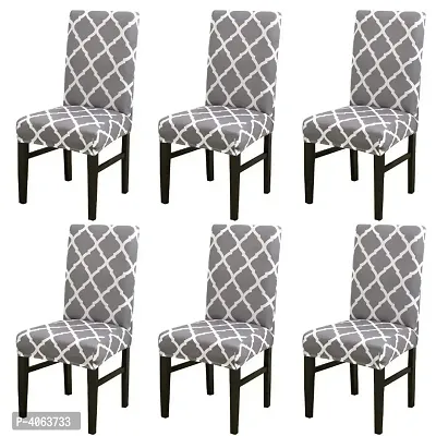 Elastic Chair Cover Stretch Removable Washable Short Dining Chair Cover Protector Seat Slipcover Set of 6 - Grey Diamond