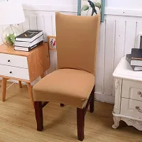 Elastic Chair Cover Stretch Removable Washable Short Dining Chair Cover Protector Seat Slipcover Set of 6 - Beige-thumb2