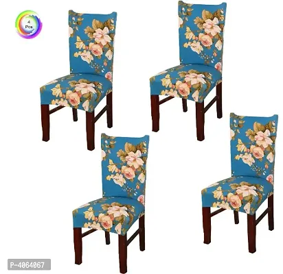 Elastic Chair Cover Stretch Removable Washable Short Dining Chair Cover Protector Seat Slipcover Set of 4 - Blue Flower-thumb0