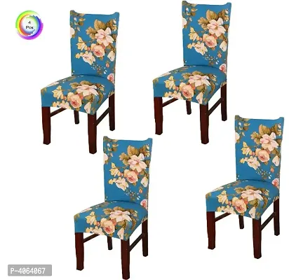 Elastic Chair Cover Stretch Removable Washable Short Dining Chair Cover Protector Seat Slipcover Set of 4 - Blue Flower