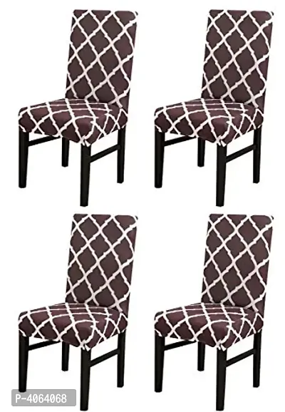Elastic Chair Cover Stretch Removable Washable Short Dining Chair Cover Protector Seat Slipcover Set of 4 - Brown Diamond