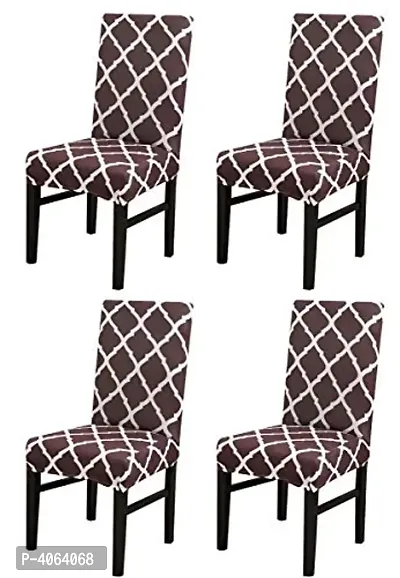 Elastic Chair Cover Stretch Removable Washable Short Dining Chair Cover Protector Seat Slipcover Set of 4 - Brown Diamond-thumb0