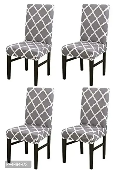 Elastic Chair Cover Stretch Removable Washable Short Dining Chair Cover Protector Seat Slipcover Set of 4 - Grey Diamond
