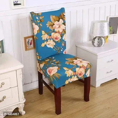Elastic Chair Cover Stretch Removable Washable Short Dining Chair Cover Protector Seat Slipcover Set of 4 - Blue Flower-thumb2